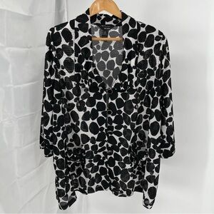 Ali Miles Womens Lightweight Jacket Size 1X Black White Patterned Button Closure